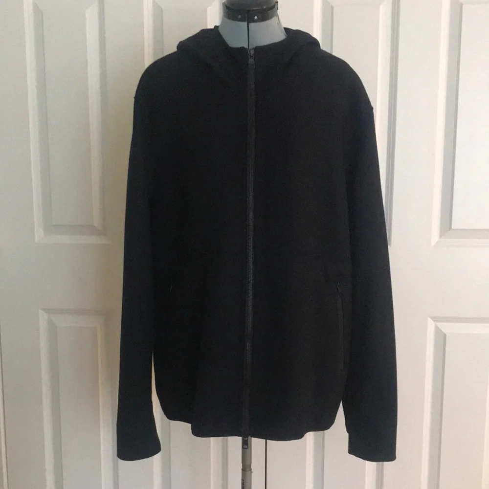 Banana Republic Mario Bellucci Black Wool Zip Front Jacket with Hood XL